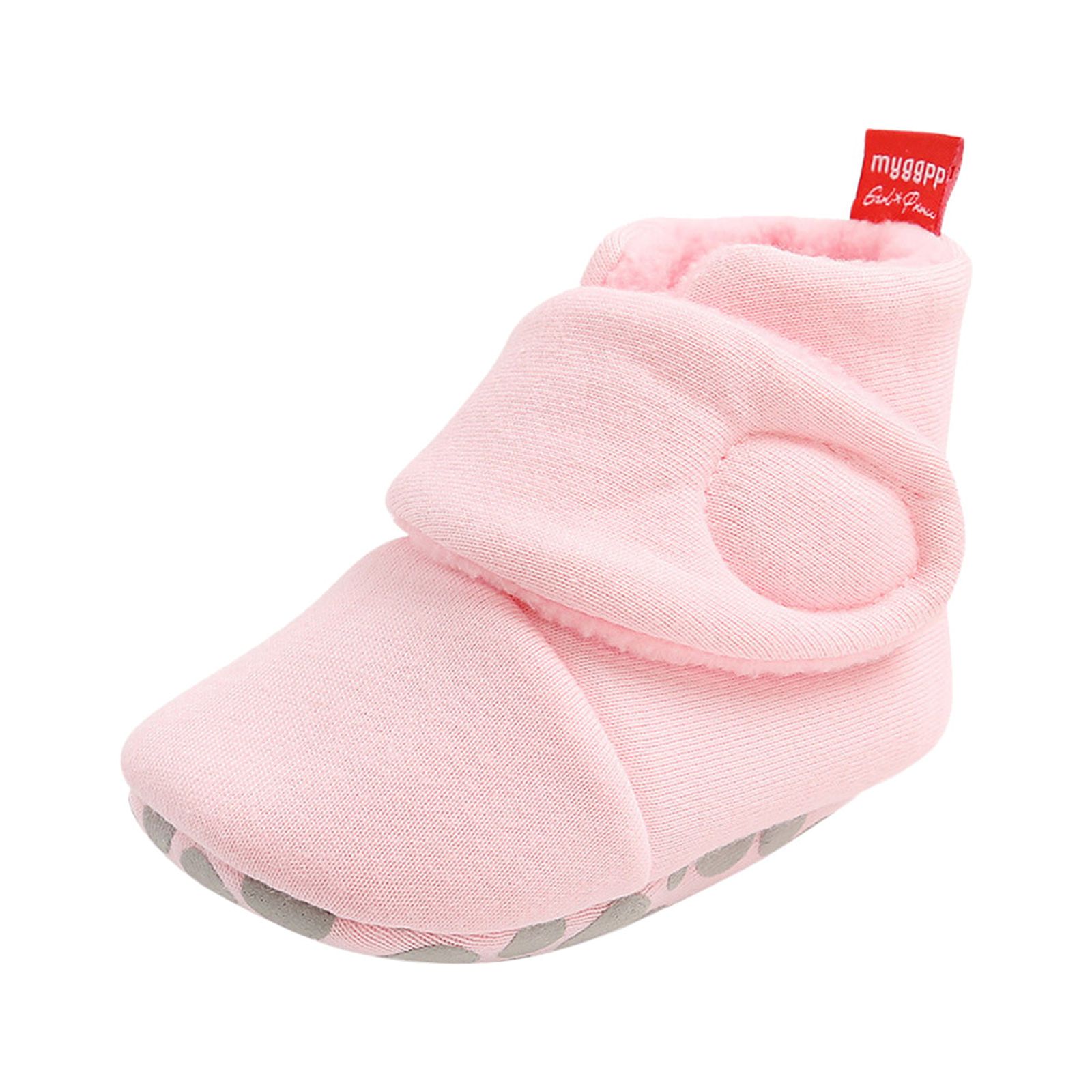 Entyinea Baby Booties Anti-Slip Baby Walking Crib Shoes for Toddler Prewalker,Pink 6 Months